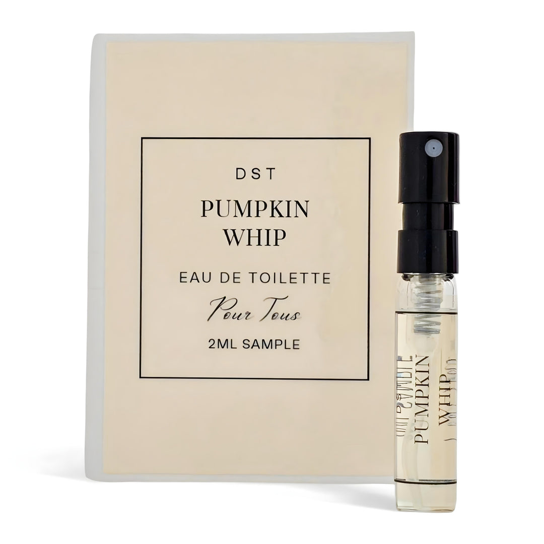 Pumpkin Whip perfume sample with packaging on a white background