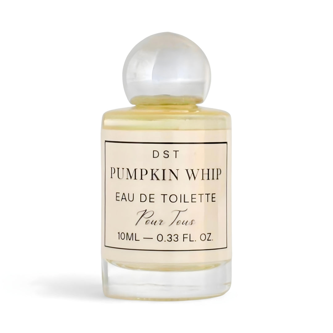 Perfume bottle labeled 'Pumpkin Whip' by DST on a white background