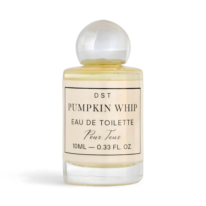 Perfume bottle labeled 'Pumpkin Whip' by DST on a white background