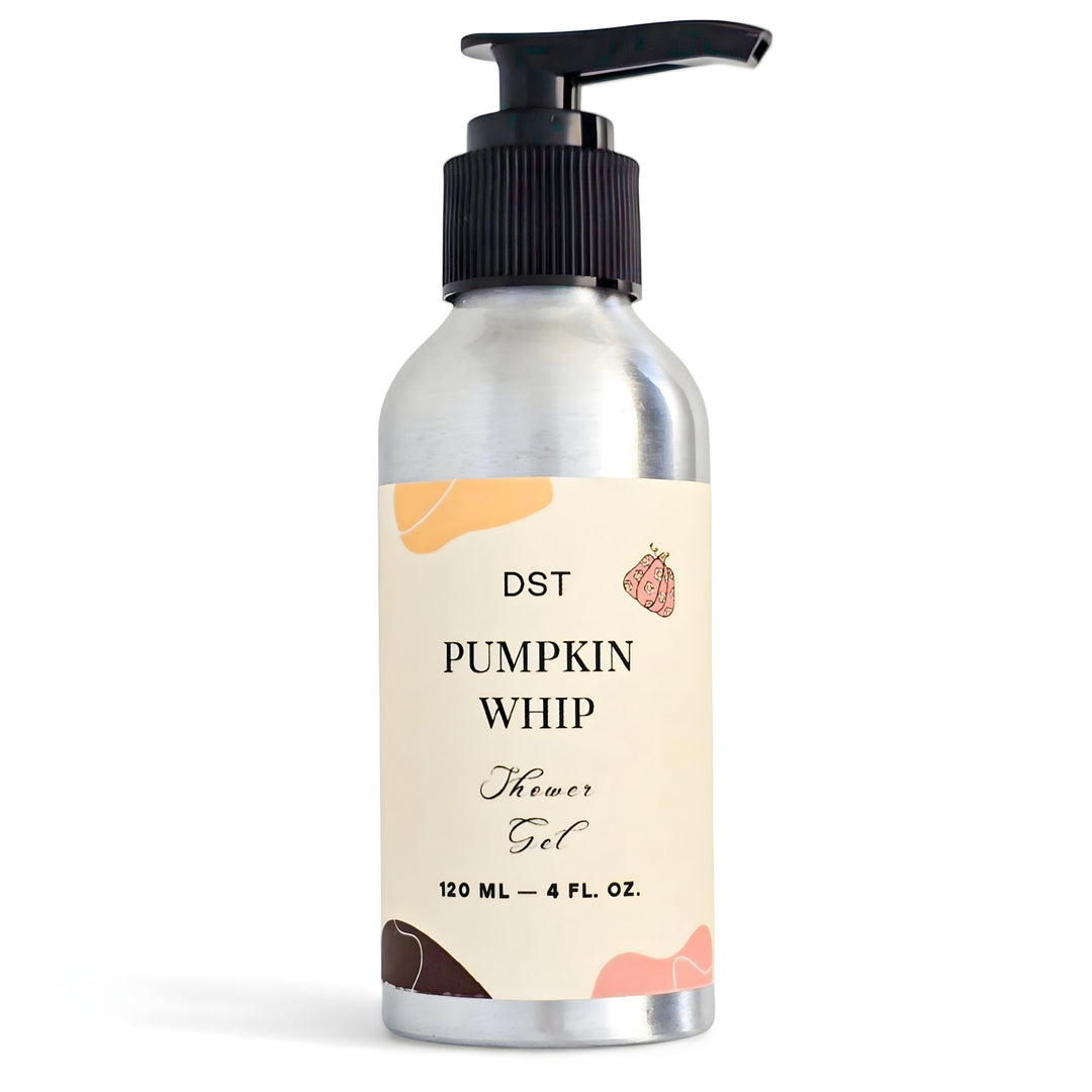 Bottle of DST Pumpkin Whip Shower Gel on a white background