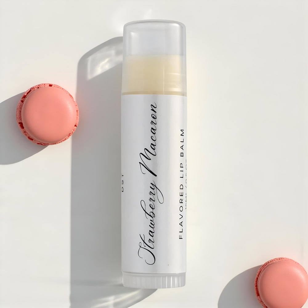 Strawberry Macaron Flavored Lip Balm Detail
