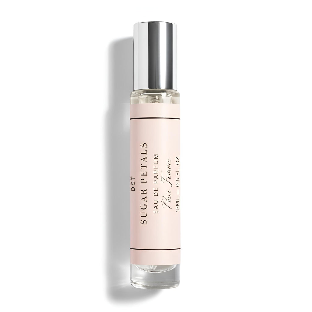 Small perfume bottle labeled 'Sugar Petals' on a white background