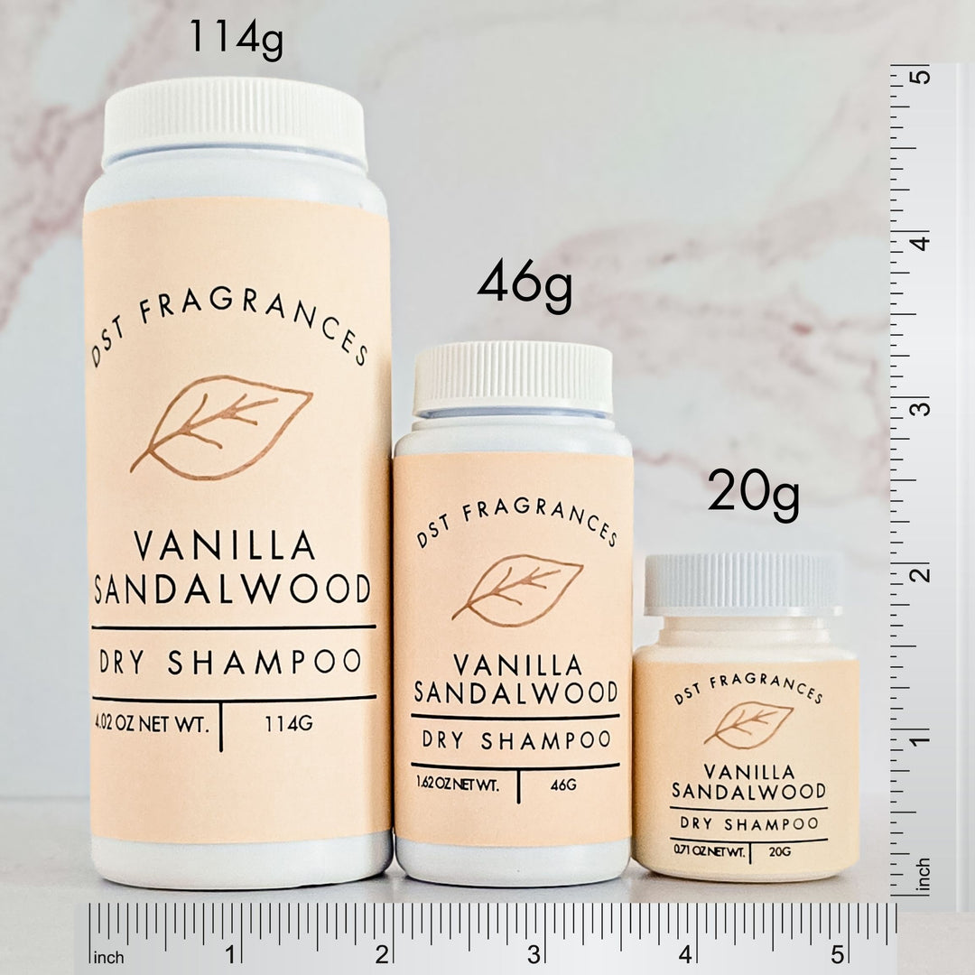 Vanilla Sandalwood Dry Shampoo Powder Size Comparison