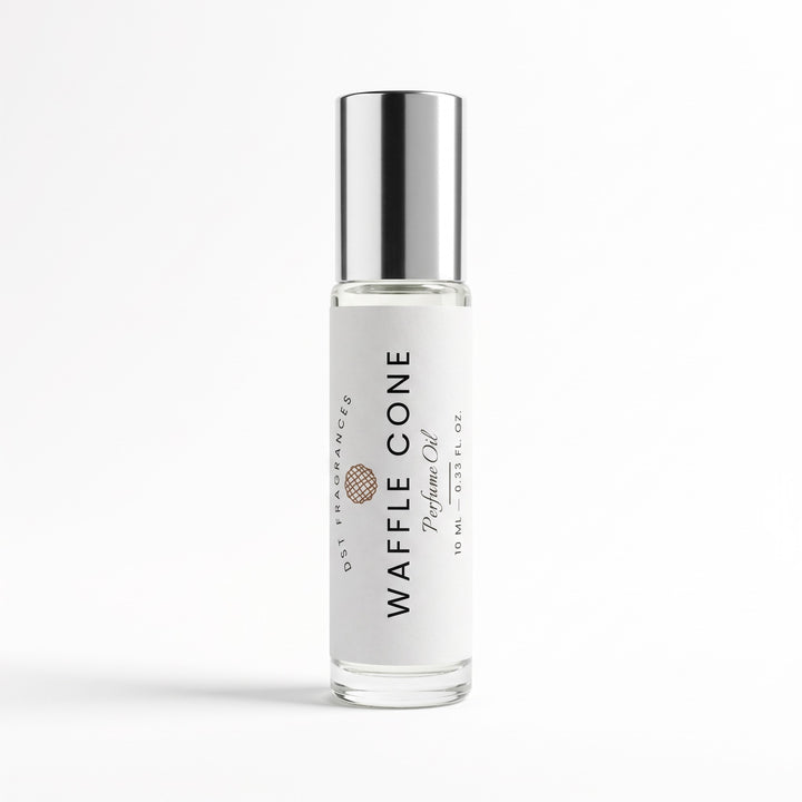 10ml bottle of Waffle Cone scented perfume oil by dst fragrances against a white background.