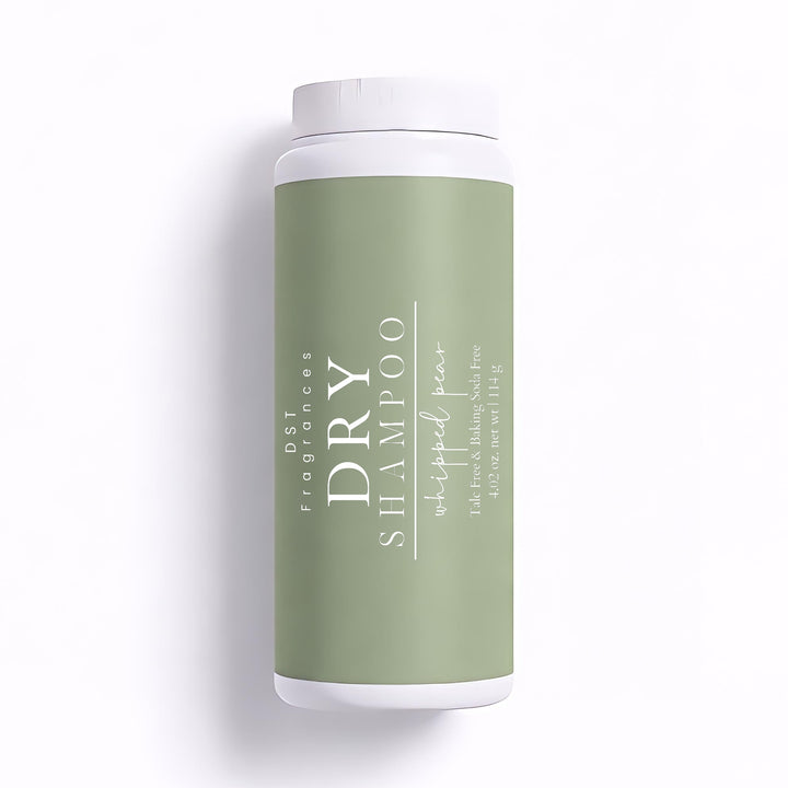 114g bottle of Whipped Pear scented Dry Shampoo Powder by DST Fragrances against a white background.