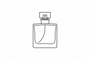 A minimalist black line art icon of a perfume bottle centered on a solid white background.