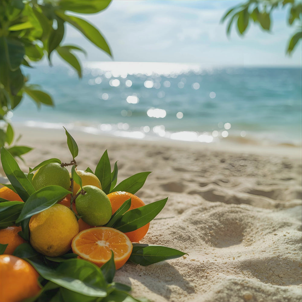 Island Citrus Breeze Fragrance notes. top notes: sparkling lemon, zesty lime. middle notes: juicy sunlit fruits. base notes: verdant greenery.