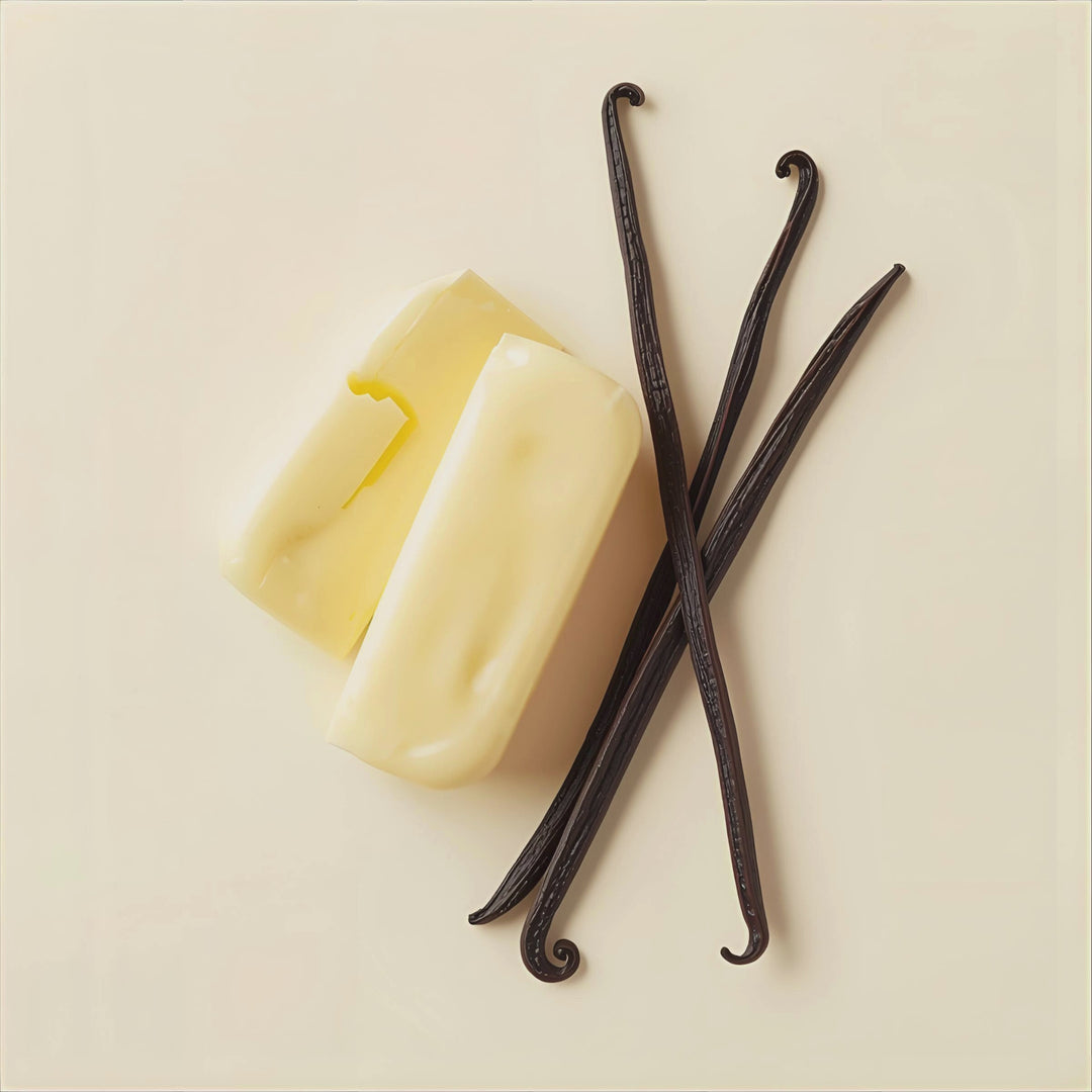 Vanilla Shea fragrance notes. Top notes: shea butter. Middle notes: Sandalwood. Base notes: Vanilla Bean