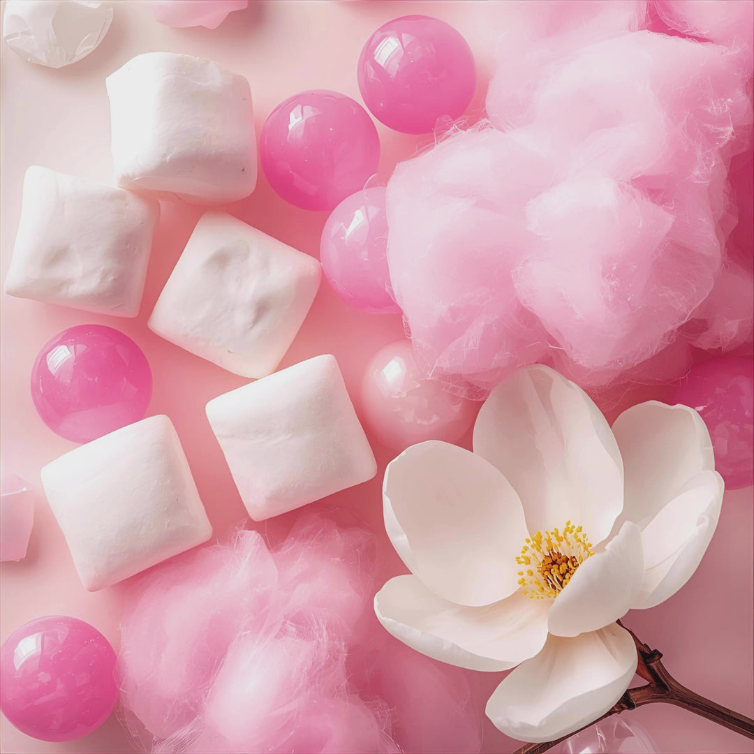Fluff and Bloom Fragrance Notes. Top notes: Pink berry nectar, Citrus Zest, Bubble Gum Accord. Middle Notes: Citrus Blossom, Powdered Magnolia, Heliotrope. Base Notes: Marshmallow Fluff, Cotton Candy, Soft musk