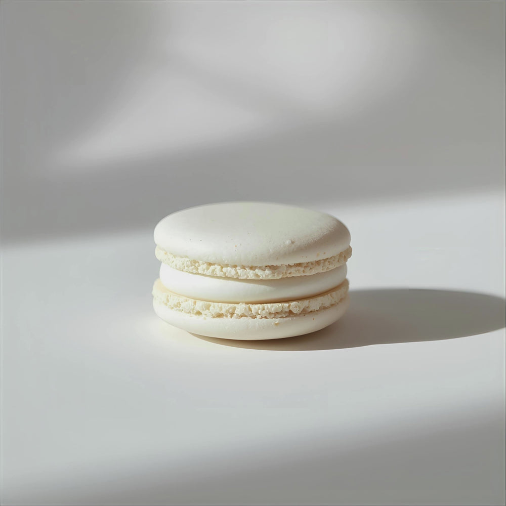 Almond Macaron fragrance notes. Top notes: toasted almond. Middle notes: vanilla bean. Base notes: sugar cane, meringue.