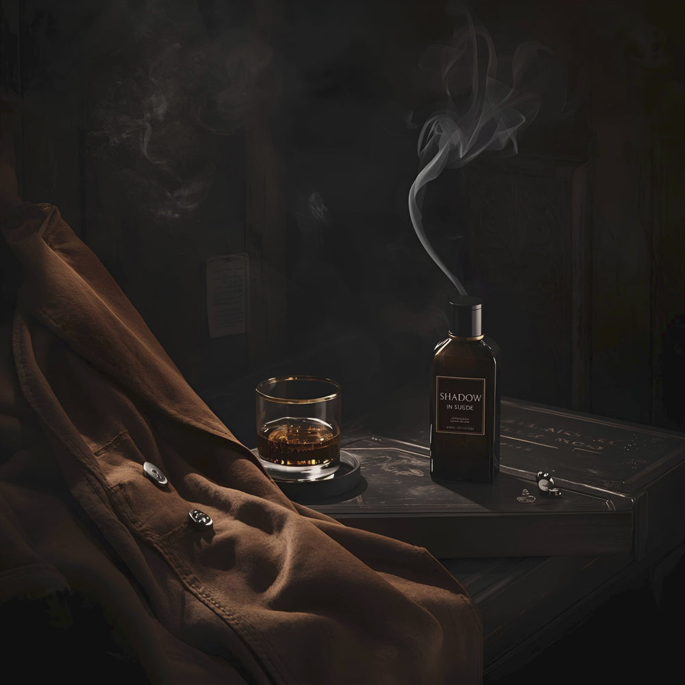 A Shadow in Suede fragrance notes. Top notes: bergamot, rum, sichuan pepper,  clove. Middle Notes: leather, vetiver, davana. Base notes: cedar, patchouli oakmoss, amber